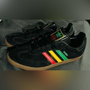 adidas Black Samba Sneakers with Red, Yellow & Green Stripes